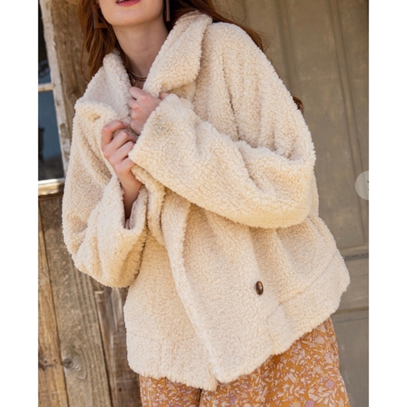 LAST 1❗️NEW IN By VERY J Cozy Chic Cream Sherpa Oversized Teddy Coat Jacket - Picture 3 of 9